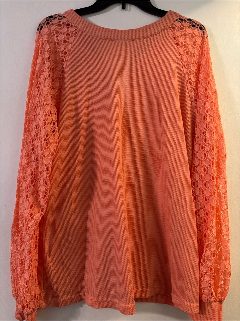 Women's Coral Lace-Sleeve Knit Pullover Hoodie
